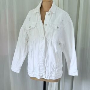 Zara Distressed White Denim Jacket